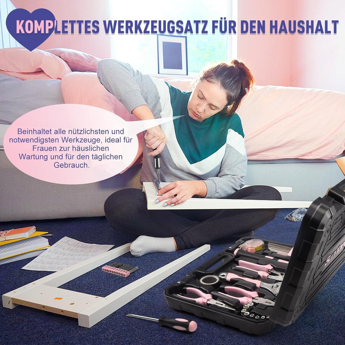 Haushalts Werkzeugkoffer Profi 148tlg gefüllt Ratschenschraubendreher Zangen