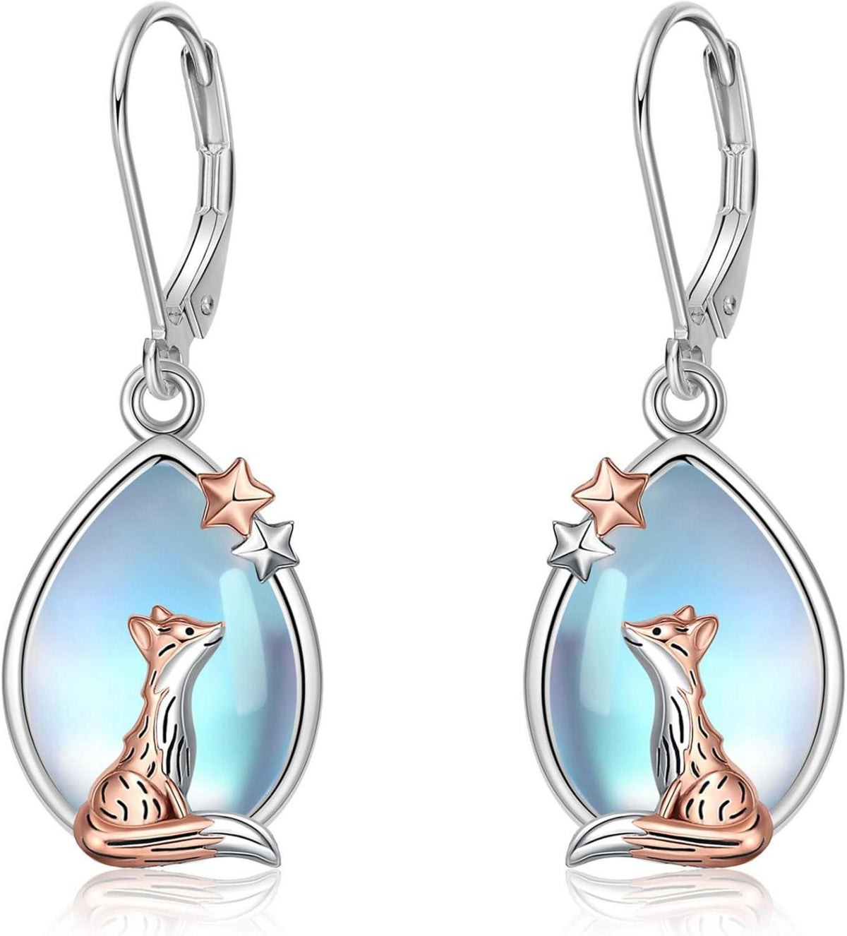Fuchs Ohrringe Sterlingsilber Mond Mondstein niedlich Tier Schmuck