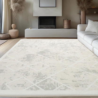Moderner Kurzflorteppich 200x300cm Elfenbein Geometrisch