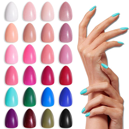 24er LADYING Glossy Mandel Soft Gel Nägel Kurz Oval Kit