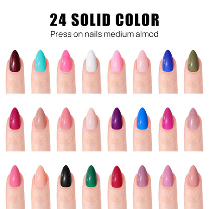 24er LADYING Glossy Mandel Soft Gel Nägel Kurz Oval Kit