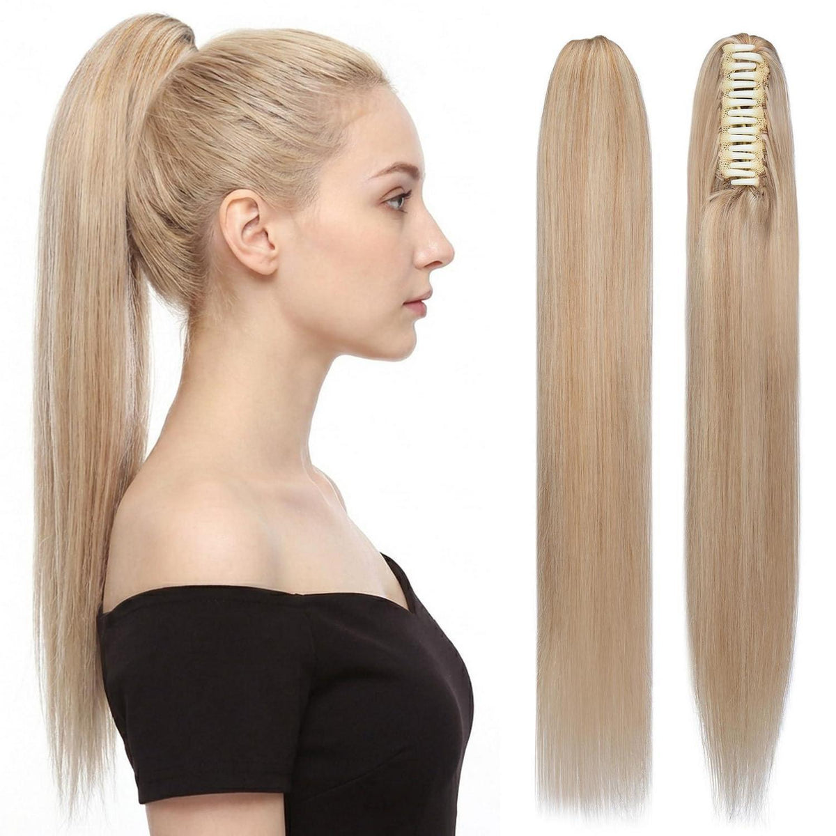 Echthaar Pferdeschwanz Extension 50cm #18/613 Aschblond