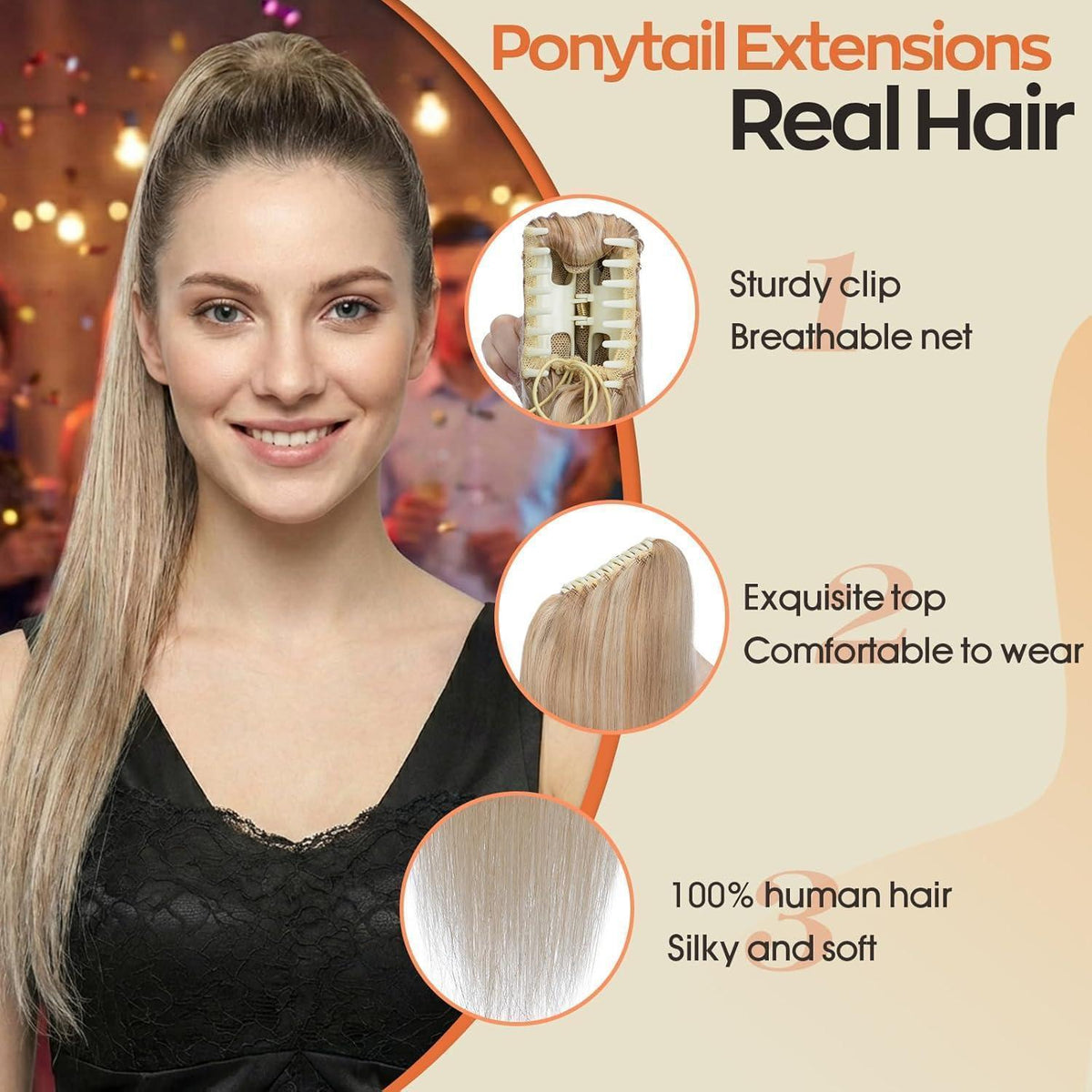 Echthaar Pferdeschwanz Extension 50cm #18/613 Aschblond