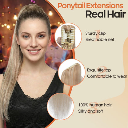 Echthaar Pferdeschwanz Extension 50cm #18/613 Aschblond
