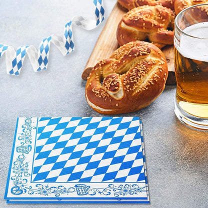 40 Stück Oktoberfest Servietten 33x33 cm kariert Bier Weizen Brezel Bayern
