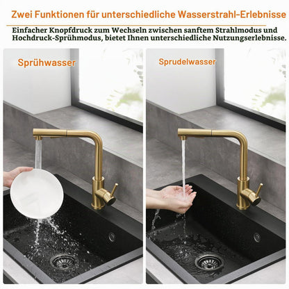 Niederdruck Küchenarmatur Ausziehbar Gold 3 Anschlüsse