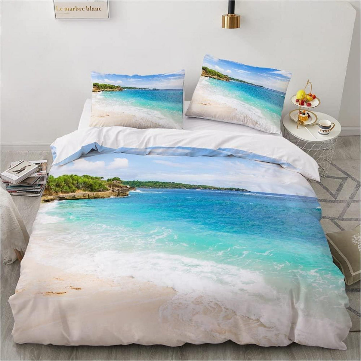 3D Meeresmotiv Bettwäsche 135x200 cm, 4-teilig, Weiß Blau