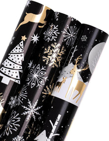 Weihnachts-Geschenkpapierrolle mit metallischem Glanz - Rentierfamilie