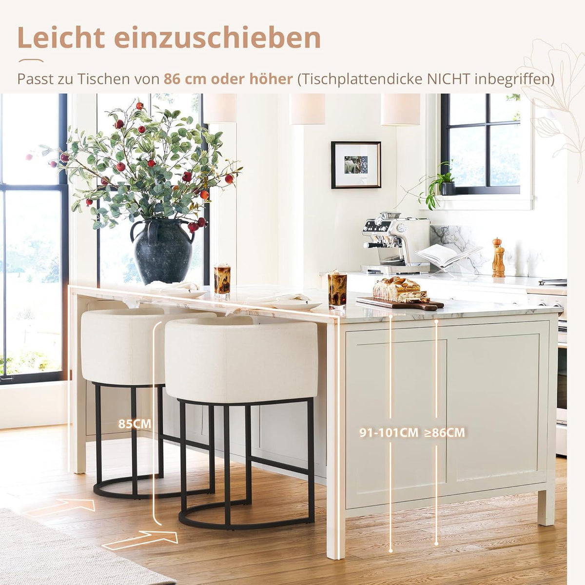 Barhocker Set 2er-Pack mit Lehne & Armlehnen – Weiß