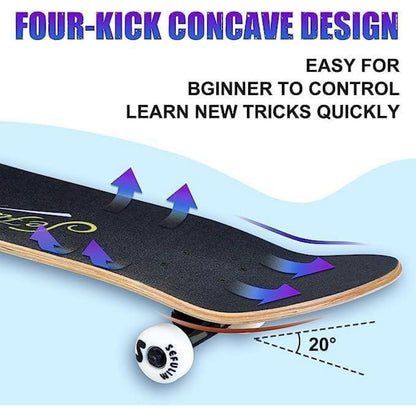 Skateboard 78,9 cm Doppel-Kick Deck für Anfänger und Fortgeschrittene
