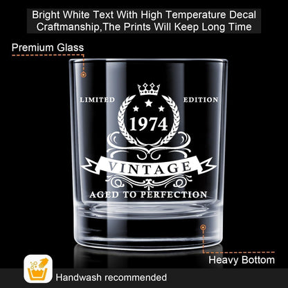 Whiskyglas 50. Geburtstag 1974 in Holzkiste, Geschenk Männer