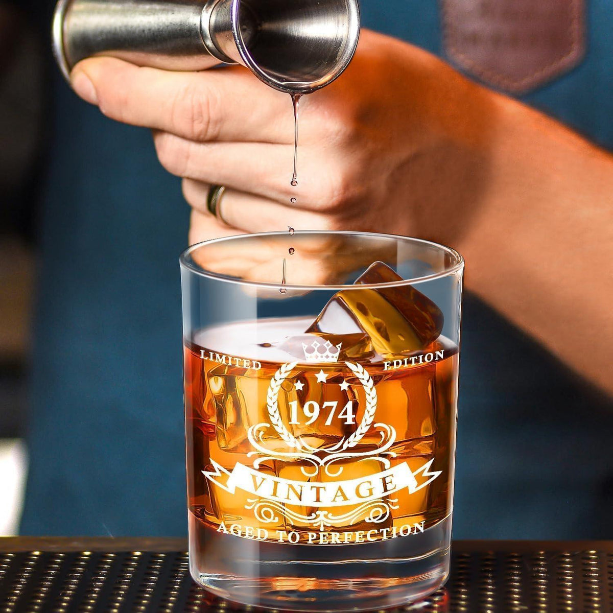 Whiskyglas 1974 50. Geburtstag Männer Holzkiste 360ml Glas
