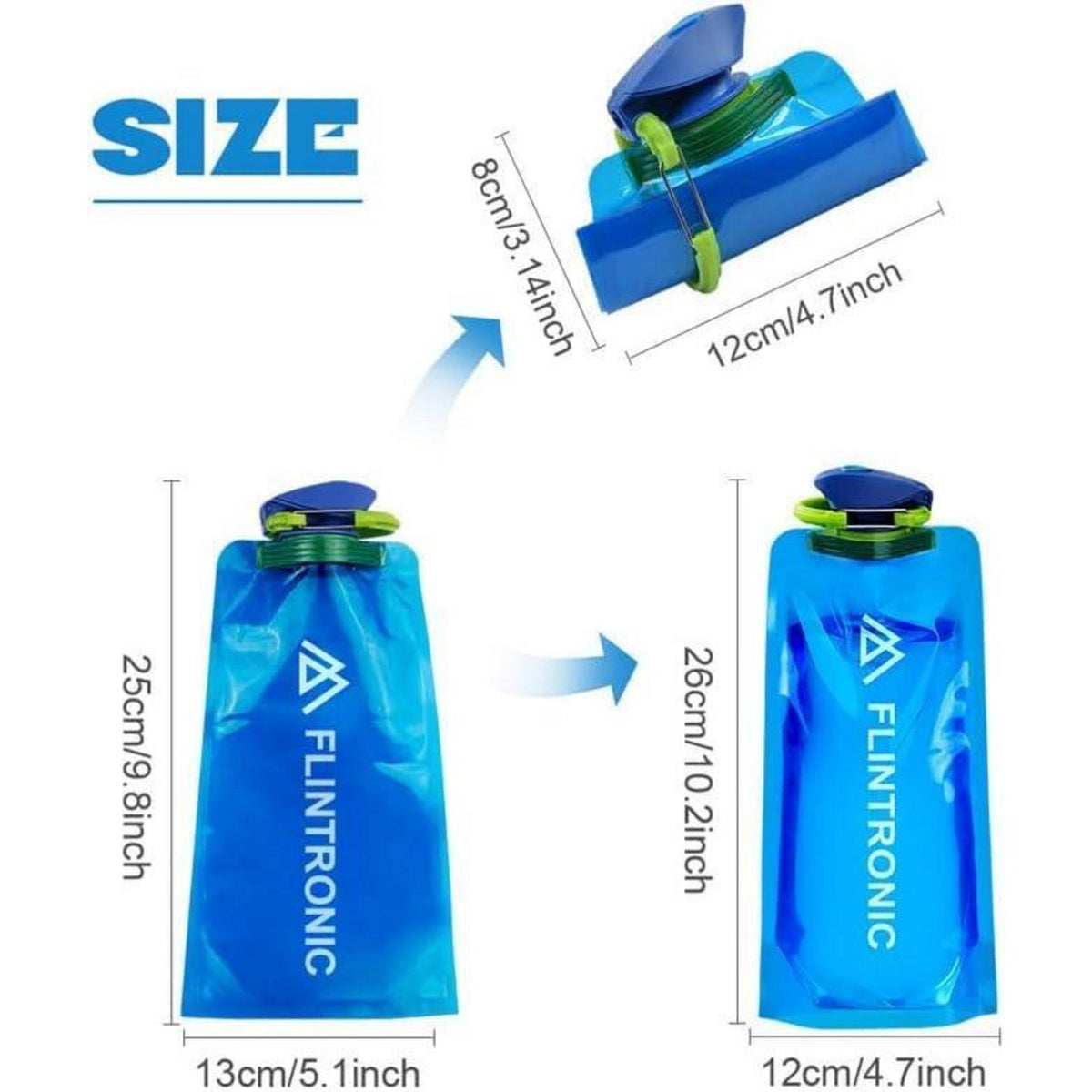 Faltbare Trinkflasche 700ML BPA-frei mit Clip für Outdoor (Schwarz+Blau) 4 Stück