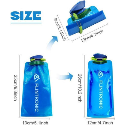 Faltbare Trinkflasche 700ML BPA-frei mit Clip für Outdoor (Schwarz+Blau) 4 Stück