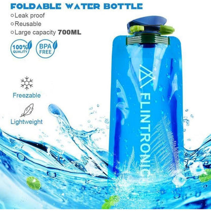 Faltbare Trinkflasche 700ML BPA-frei mit Clip für Outdoor (Schwarz+Blau) 4 Stück