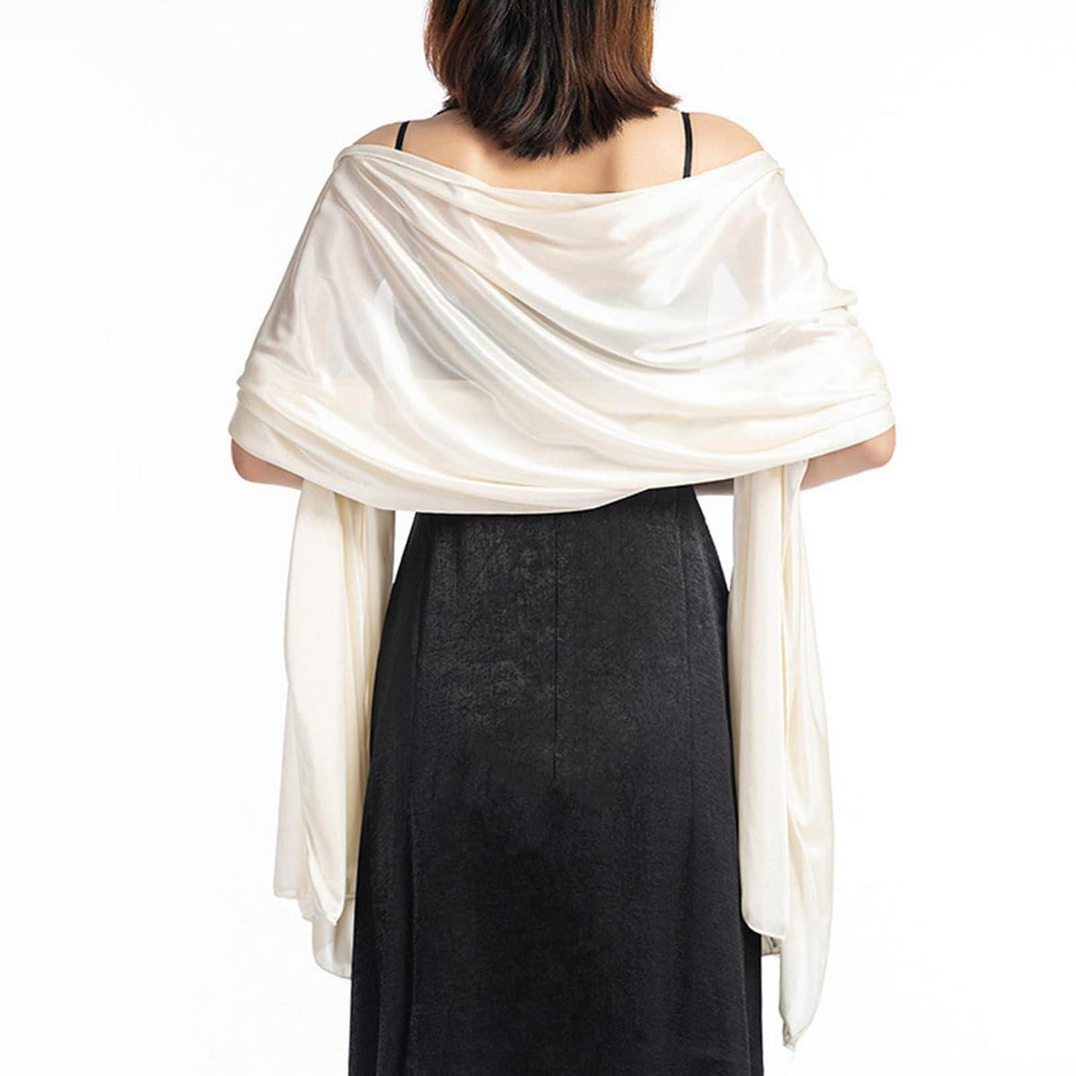 Seidiger Satin Schal Damen - Elegante Wickeltuch Stola Off-White