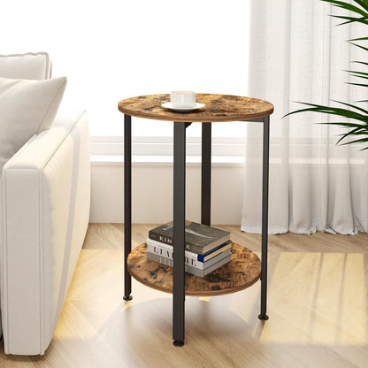 Runder Beistelltisch mit Holztablett und Metallgestell