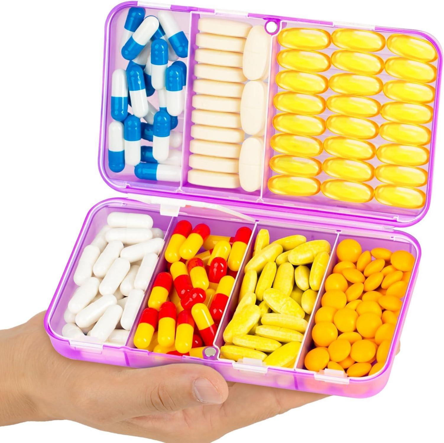 Magnetischer Reise-Pillen-Organizer 7 Fächer Pillendose Violett