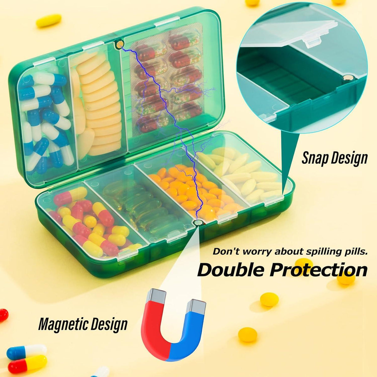 Yaklim Magnetischer Reise-Pillen-Organizer 7 Fächer Ice Blue