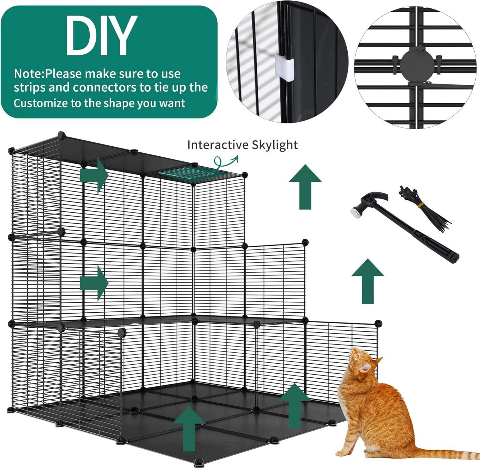 Katzenkäfig Draußen 3-stöckig Metallgitter Hängematte 104 cm