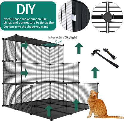 Katzenkäfig Draußen 3-stöckig Metallgitter Hängematte 104 cm