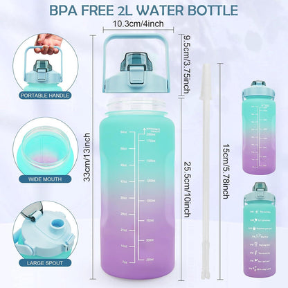 KETIEE Trinkflasche 2L: Sportflasche mit Strohhalm BPA-frei Zeitmarkierung (Grün