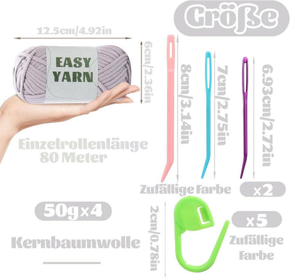 4er Pack Hellgrau Häkel- und Strickgarn Anfänger DIY inkl. Zubehör