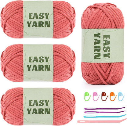 Häkel- und Strickgarn Set für Anfänger, 4 Stück Gummirot