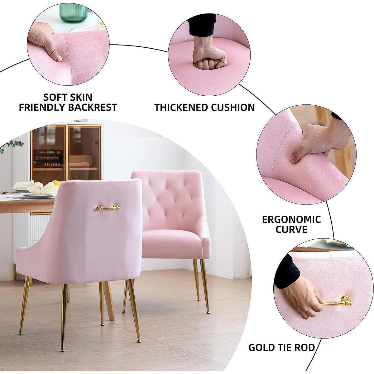 Samt Esszimmerstühle 6er Set – Modern & Komfortabel Rosa