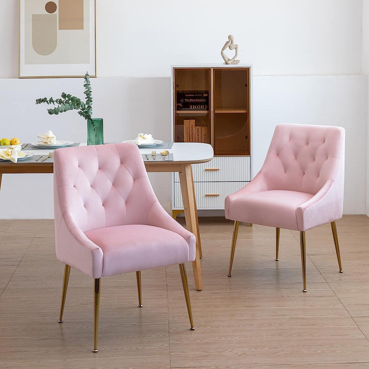 Samt Esszimmerstühle 2er Set – Modern & Rosa