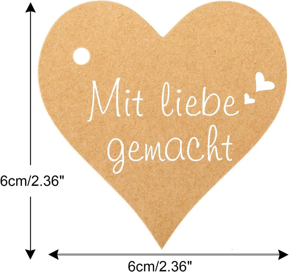 100 Herz Geschenkanhänger Mit Liebe Gemacht 6 cm Kraftpapier