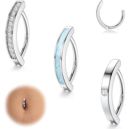 3er Set Bauchnabelpiercing 925 Sterling Silber & Opal/CZ