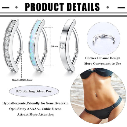 3er Set Bauchnabelpiercing 925 Sterling Silber & Opal/CZ