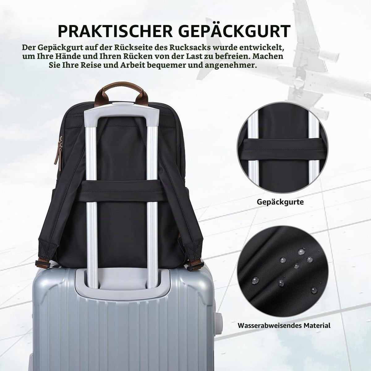 Laptop Rucksack 16 Zoll Damen & Herren – Elegante Schul- & Reisetasche Schwarz
