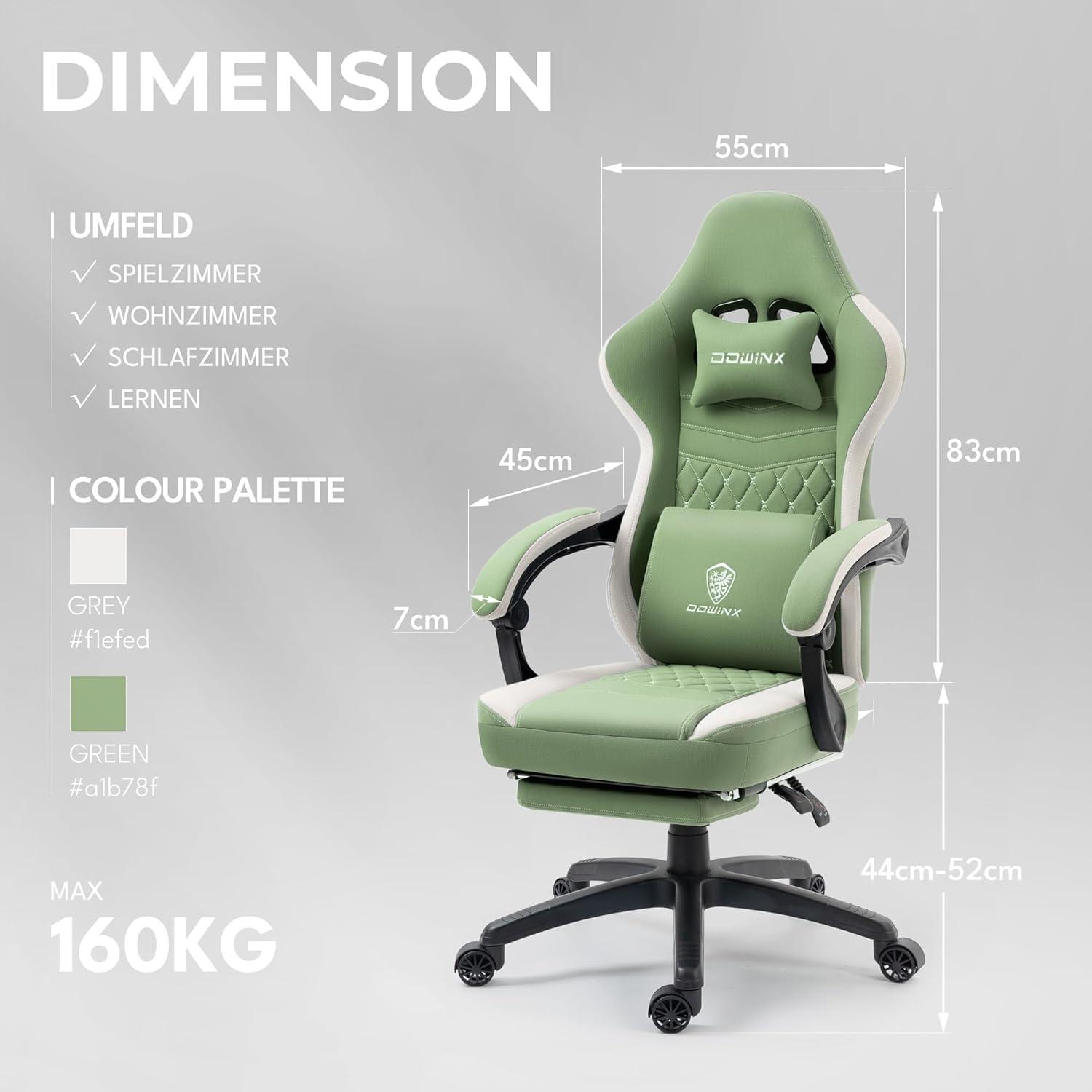 Massage Gaming Stuhl mit Fußstütze und Taschenfederkissen - Grün