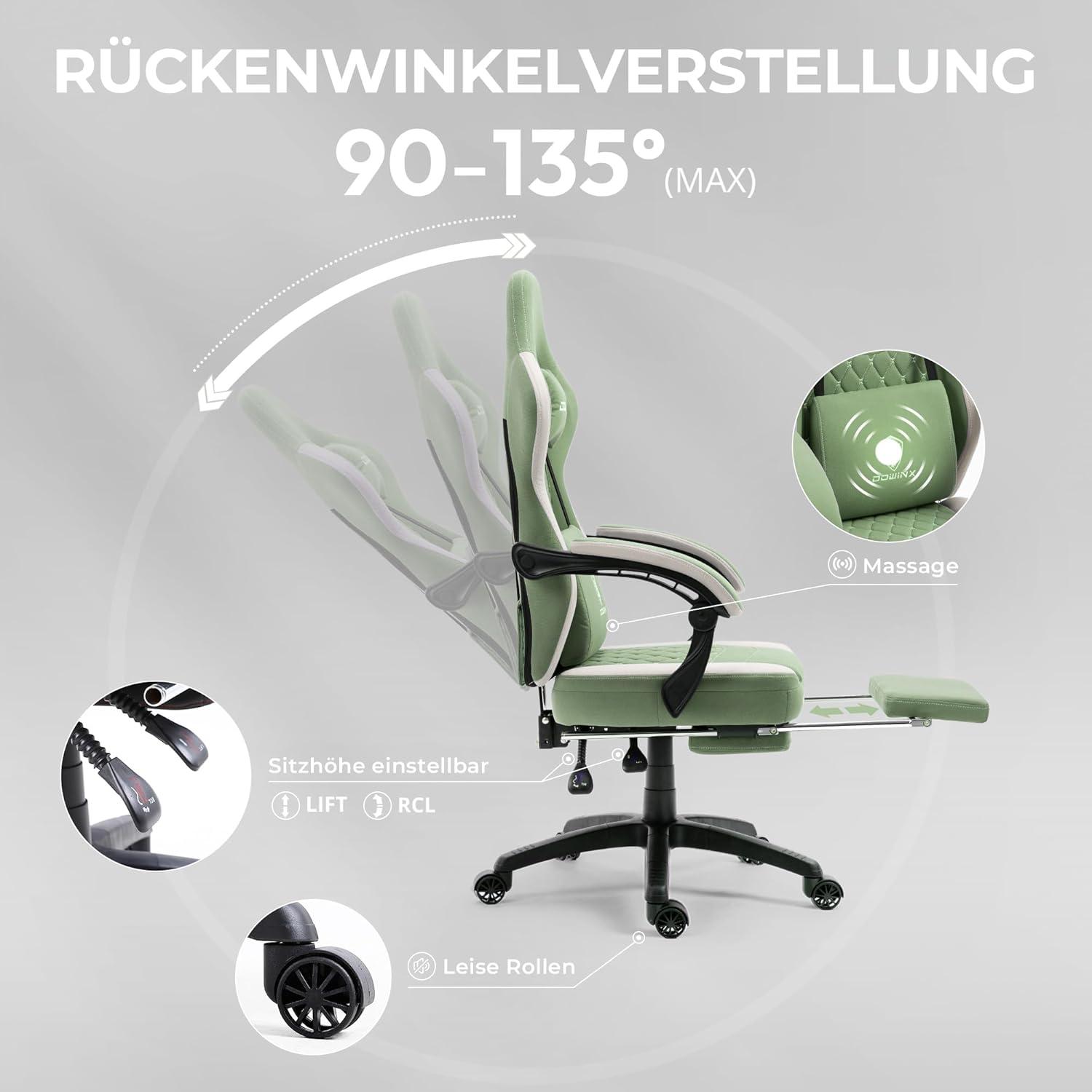 Dowinx Gaming Stuhl mit Massage und Fußstütze in Grün
