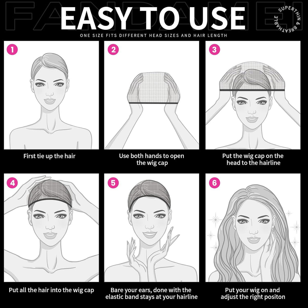 Ultra Dünne Haarnetz Nylon Wig Caps Perückenkappe Set Atmungsaktiv Dunkelbraun