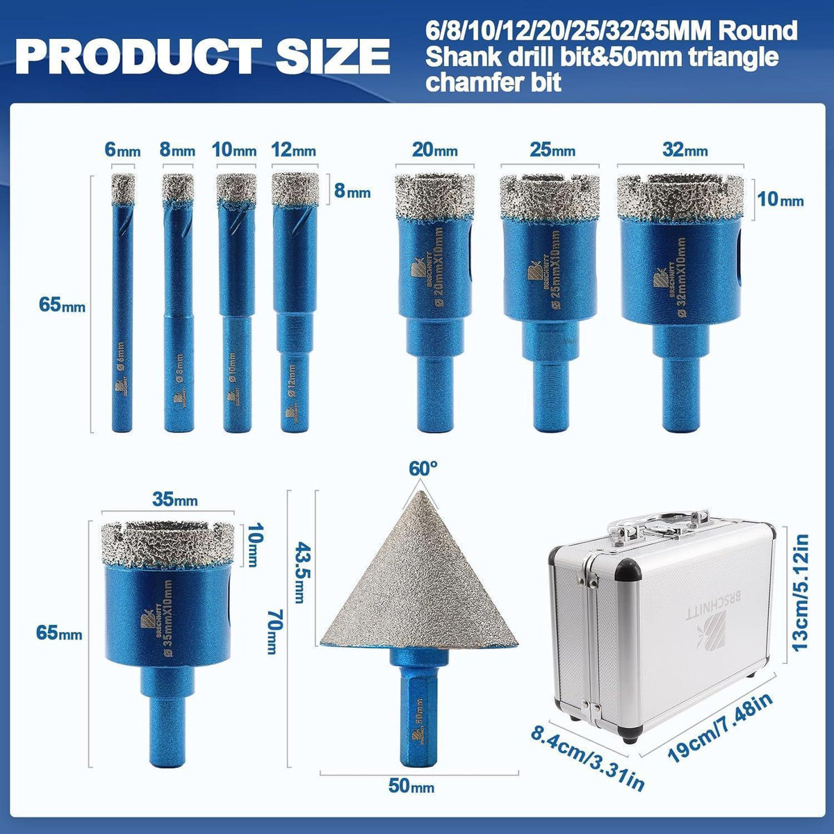 Diamant-Trockenbohrer-Set für Fliesen & Stein, 9-teilig