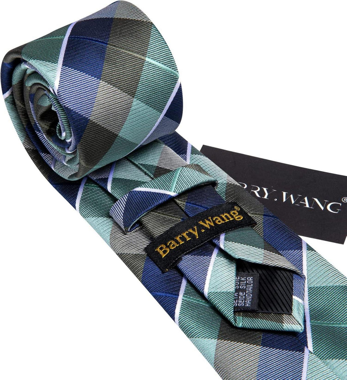 Herren Krawatten Set Seiden Streifen Plaid Hochzeit Taschentuch Blau Grün