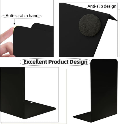 Metall Buchstütze, 3 Paare Schwarz, rutschfeste L-Form, robust