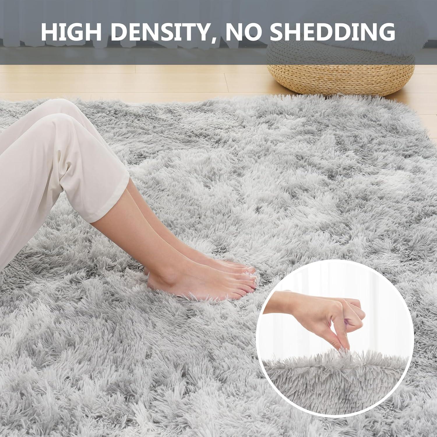 Hochflor Teppich Langflor Weich Schlafzimmer Wohnzimmer 200x290 Hellgrau