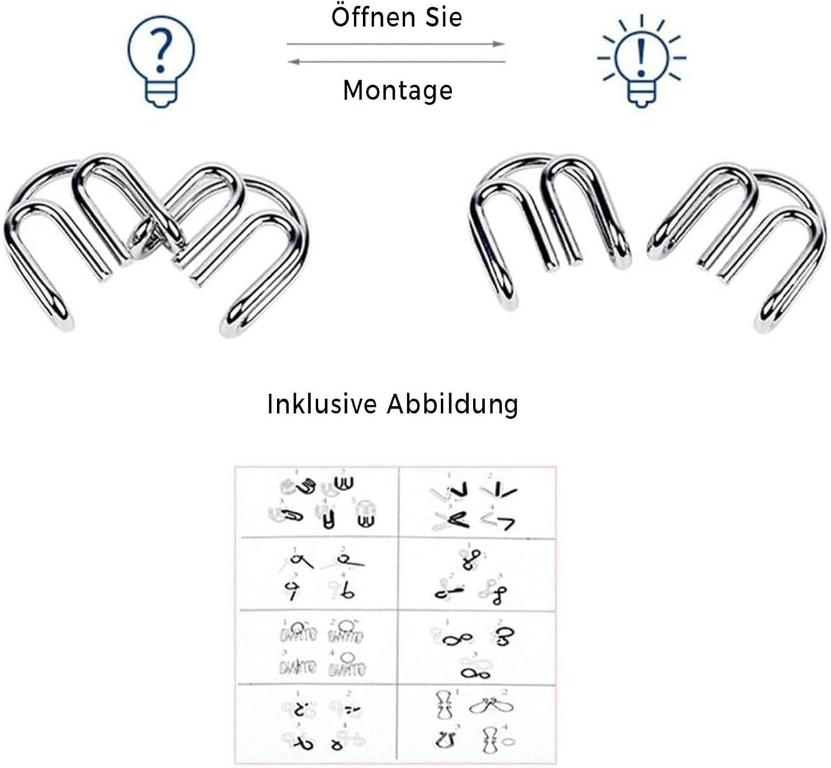 VIKY® Metall Knobelspiele Set für Erwachsene & Kinder, IQ Puzzle Set
