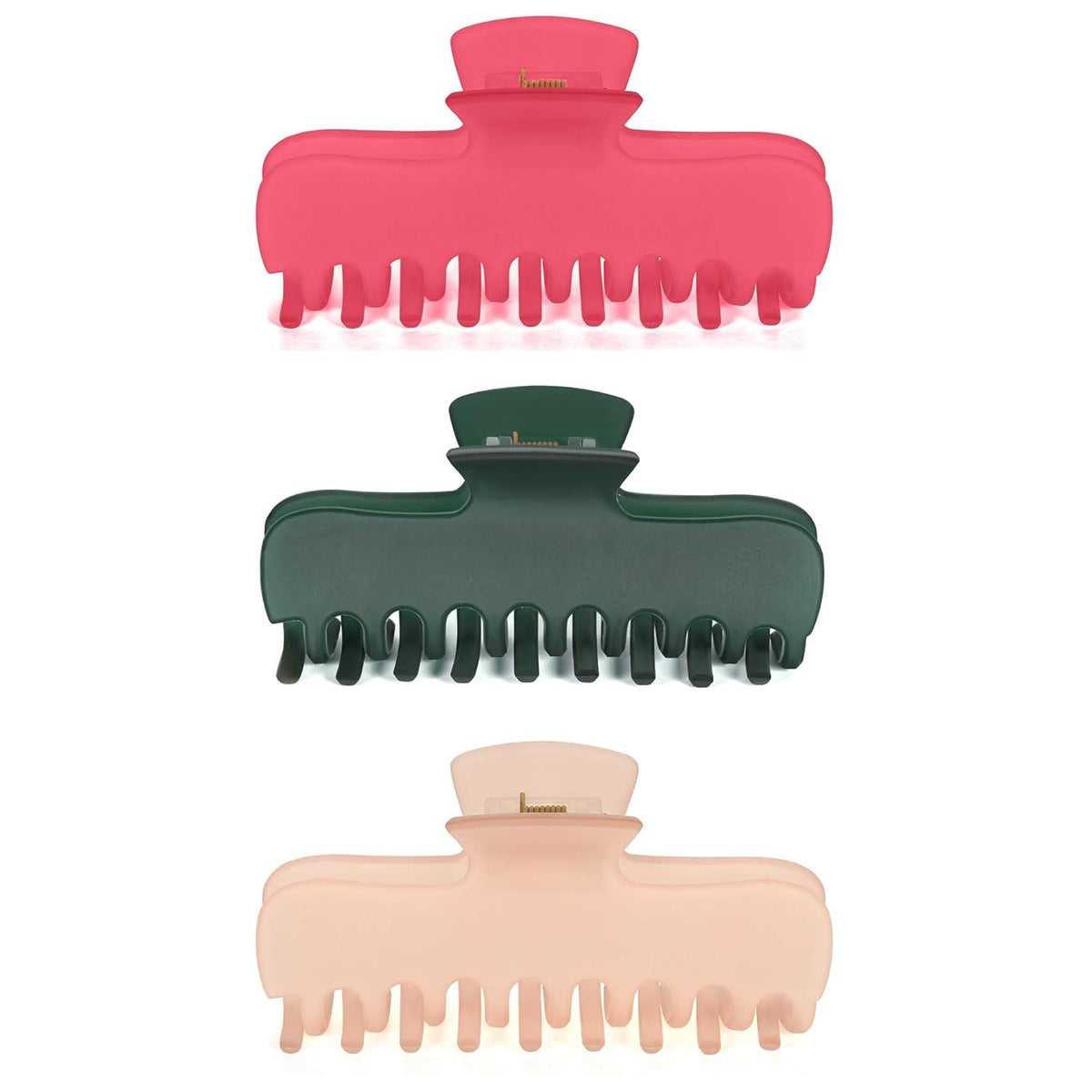 Große Haarspangen Set in Rosenrot, Dunkelgrün, Hellrosa