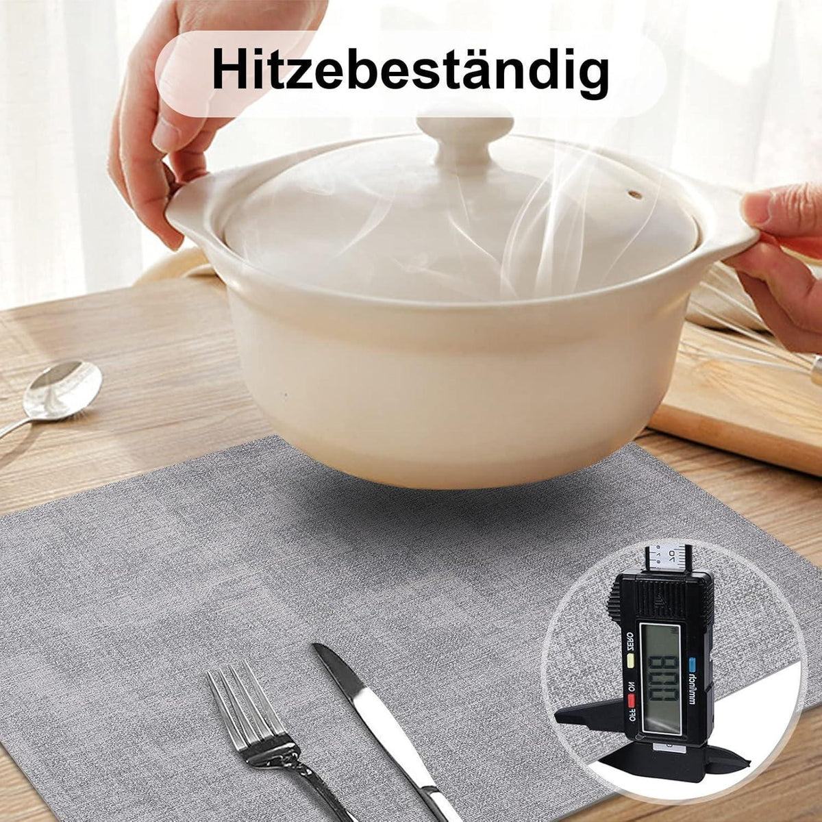 Tischsets Abwaschbar 4er Set Hellgrau in Lederoptik