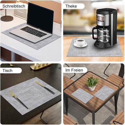 Tischsets Abwaschbar 4er Set Hellgrau in Lederoptik