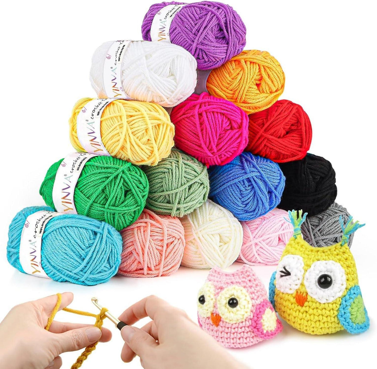 Häkelgarn 15 Farben Acryl Wolle 25g 70m Häkeln Stricken Set