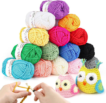 Häkelgarn 15 Farben Acryl Wolle 25g 70m Häkeln Stricken Set