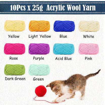 Häkelgarn Set 10 Farben 25g Acryl Wolle Häkeln Stricken 70m