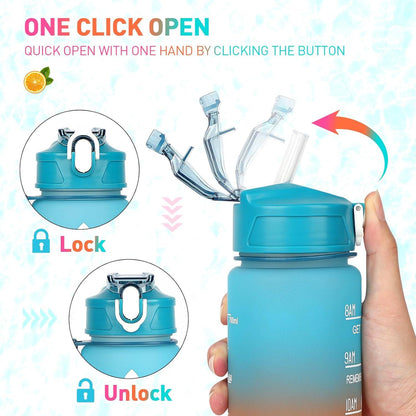 CodiCile Trinkflasche 2L 700ML 300ML Auslaufsicher mit Strohhalm BPA Frei Zeitmarkierung - Grün