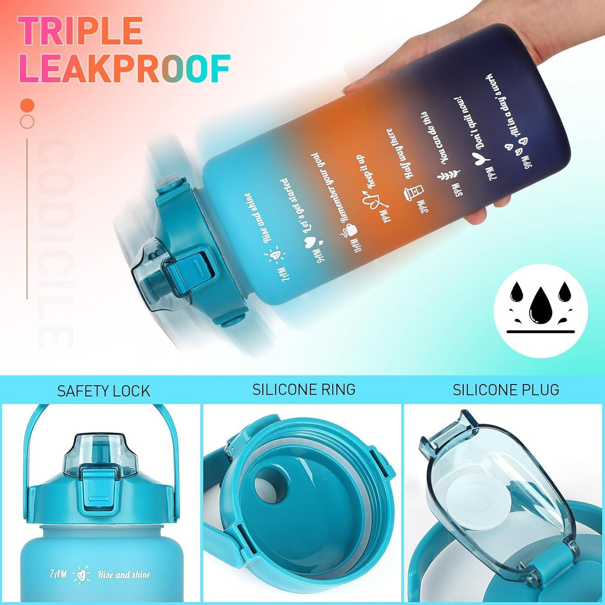 Trinkflasche 2L 700ML 300ML Auslaufsicher Strohhalm BPA Frei Zeitmarkierung